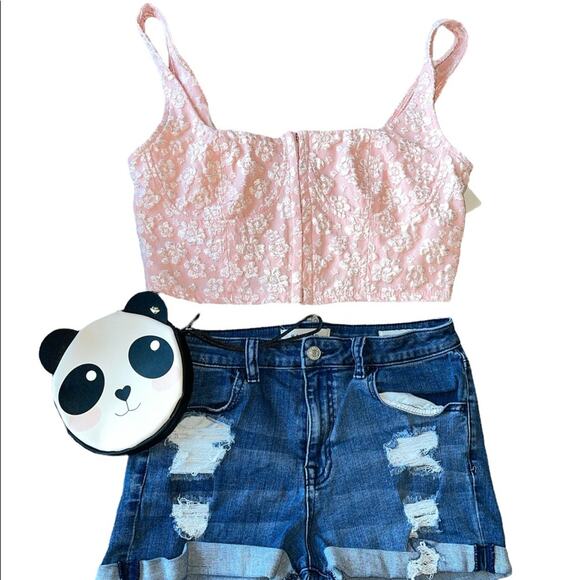 Wild Fable Pink Floral Textured Corset Cropped Tank Top size Large - Picture 4 of 9